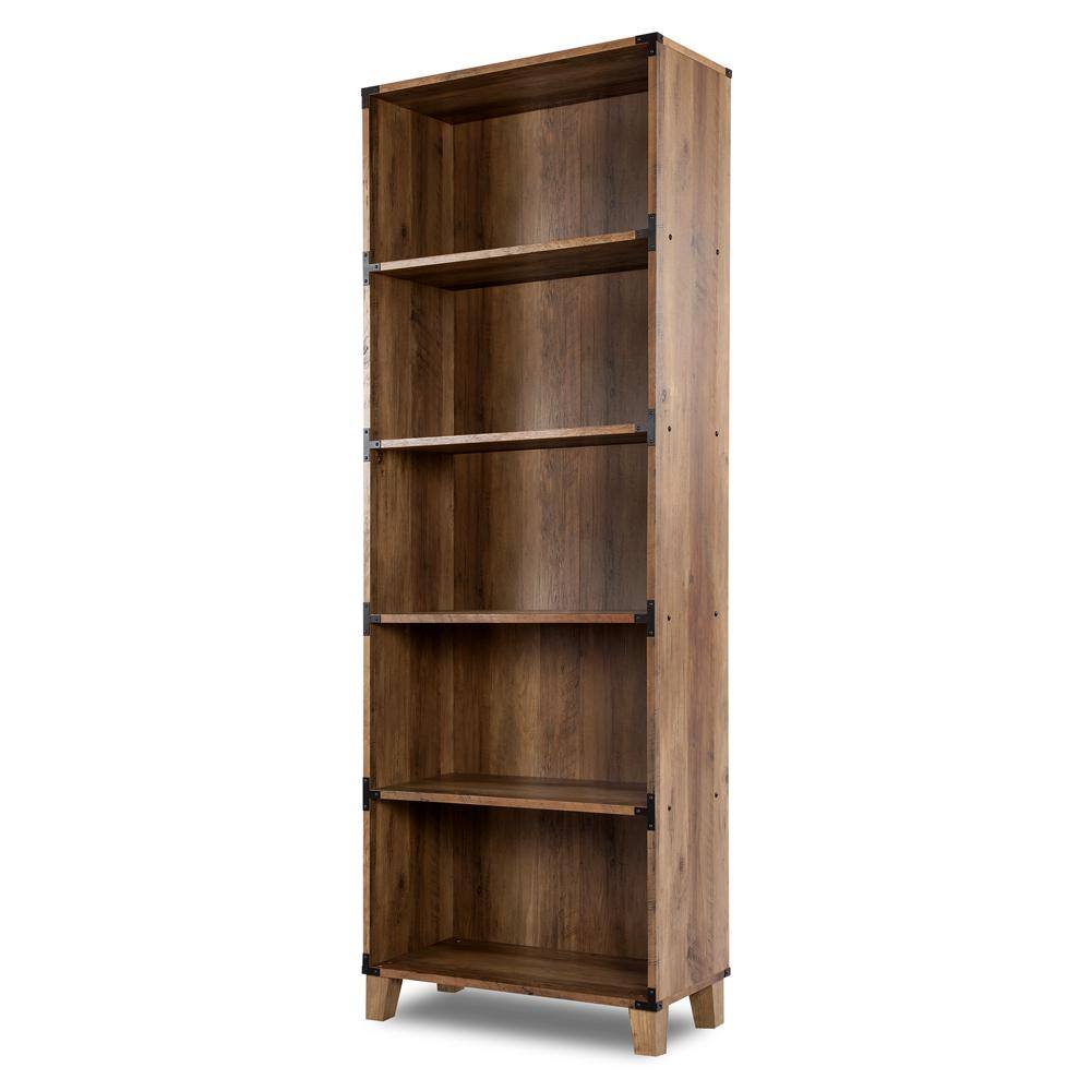 SAINT BIRCH Cambridge 71 in. Rustic Oak 5-Shelf Standard Bookcase SBOF3401BKRO