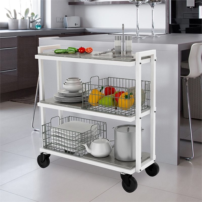 Atlantic Narrow Large Metal and Wire Cart System 3 Tier in White   Bookcases   by Homesquare  Houzz