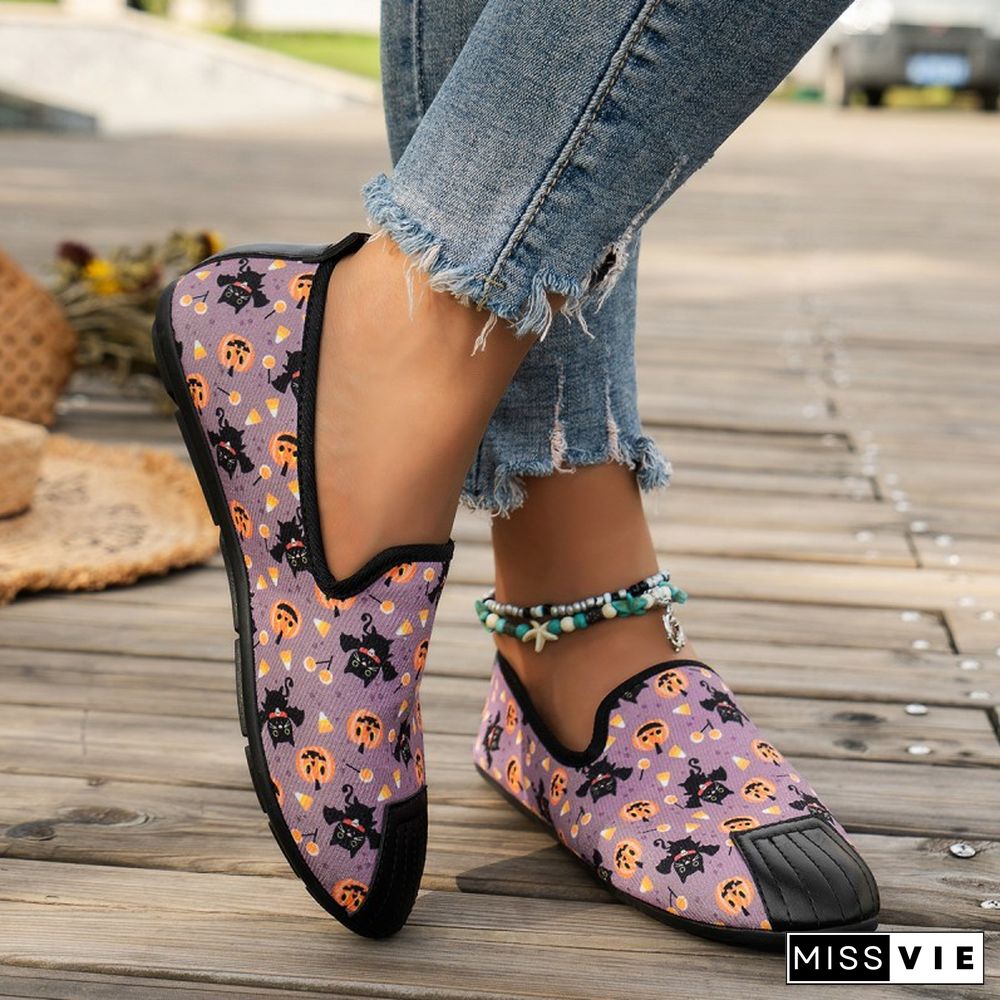 Halloween Purple Casual Patchwork Printing Round Comfortable Flats Shoes