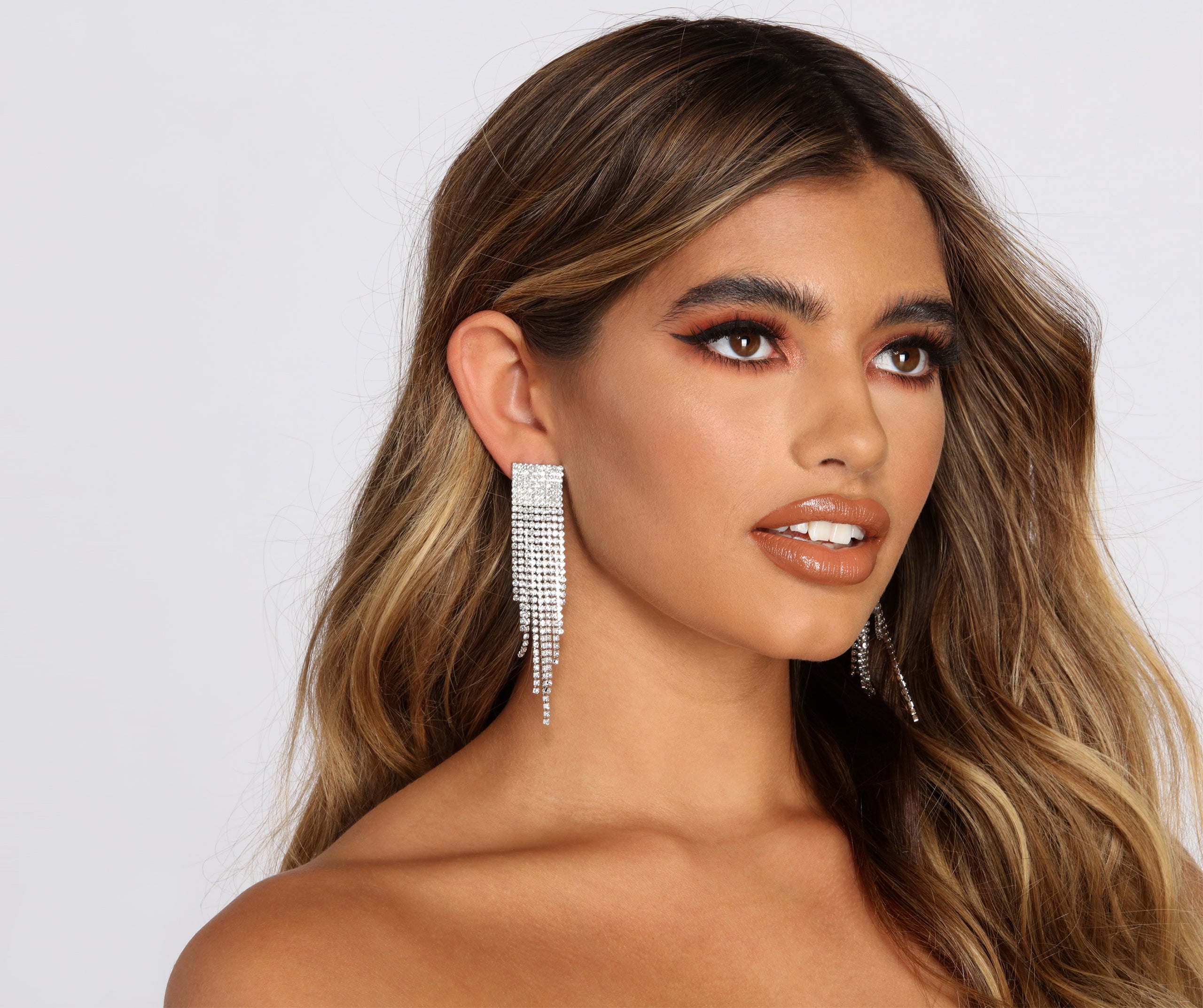 Here To Flaunt Rhinestone Fringe Earrings