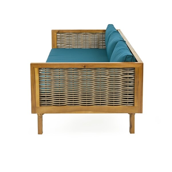 Aidan Farmhouse Outdoor 3 Seater Daybed with Fabiric Cushion by Christopher Knight Home