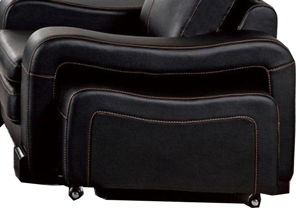 Faux Leather Upholstered Wooden Loveseat And Ottoman Set  Black   Contemporary   Loveseats   by VirVentures  Houzz