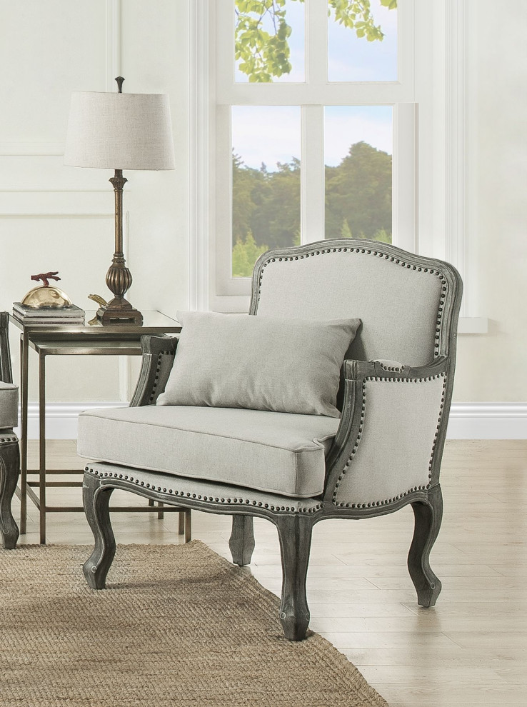 ACME Tania Chair w/Pillow in Cream Linen  ampBrown Finish   French Country   Armchairs And Accent Chairs   by Acme Furniture  Houzz