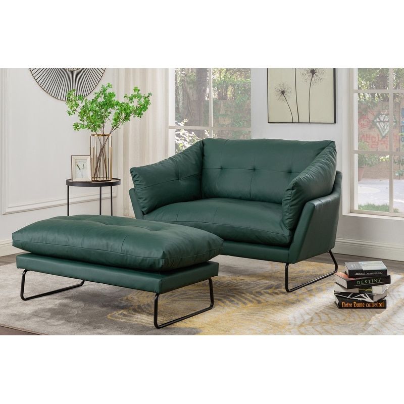 Karla PU Leather Contemporary Loveseat and Ottoman