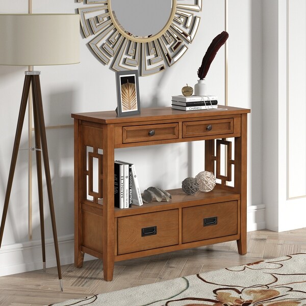 Wood Sofa Table with 4 Drawers and 1 Storage Shelf