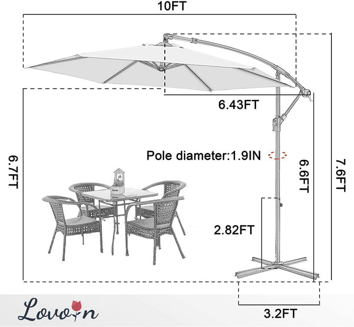 LovoIn 10FT Offset Outdoor Market Patio Umbrellas Hanging Cantilever - Coral Red