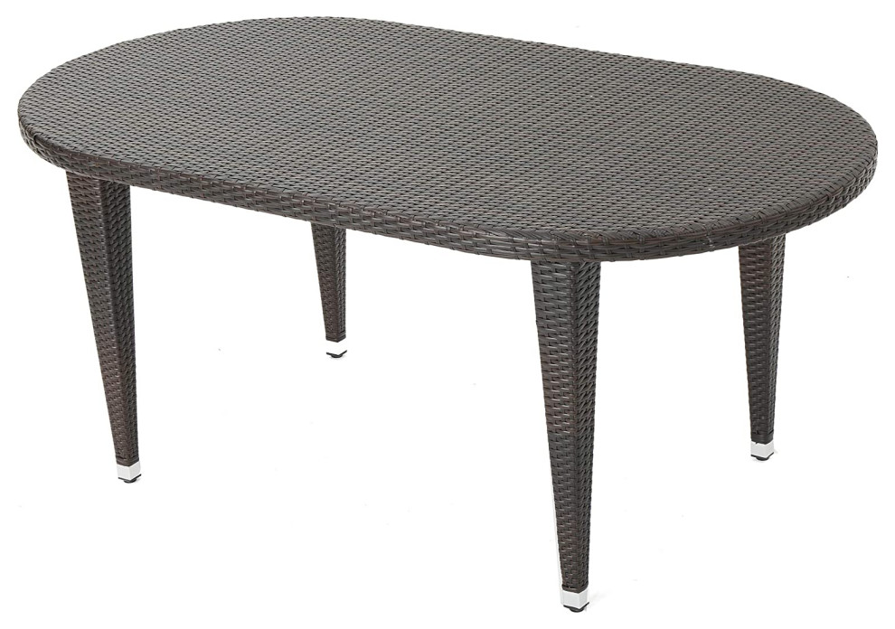 Patio Dining Table  Metal Frame With Wicker Cover  ampOval Shaped Top  Multibrown   Tropical   Outdoor Dining Tables   by Decor Love  Houzz