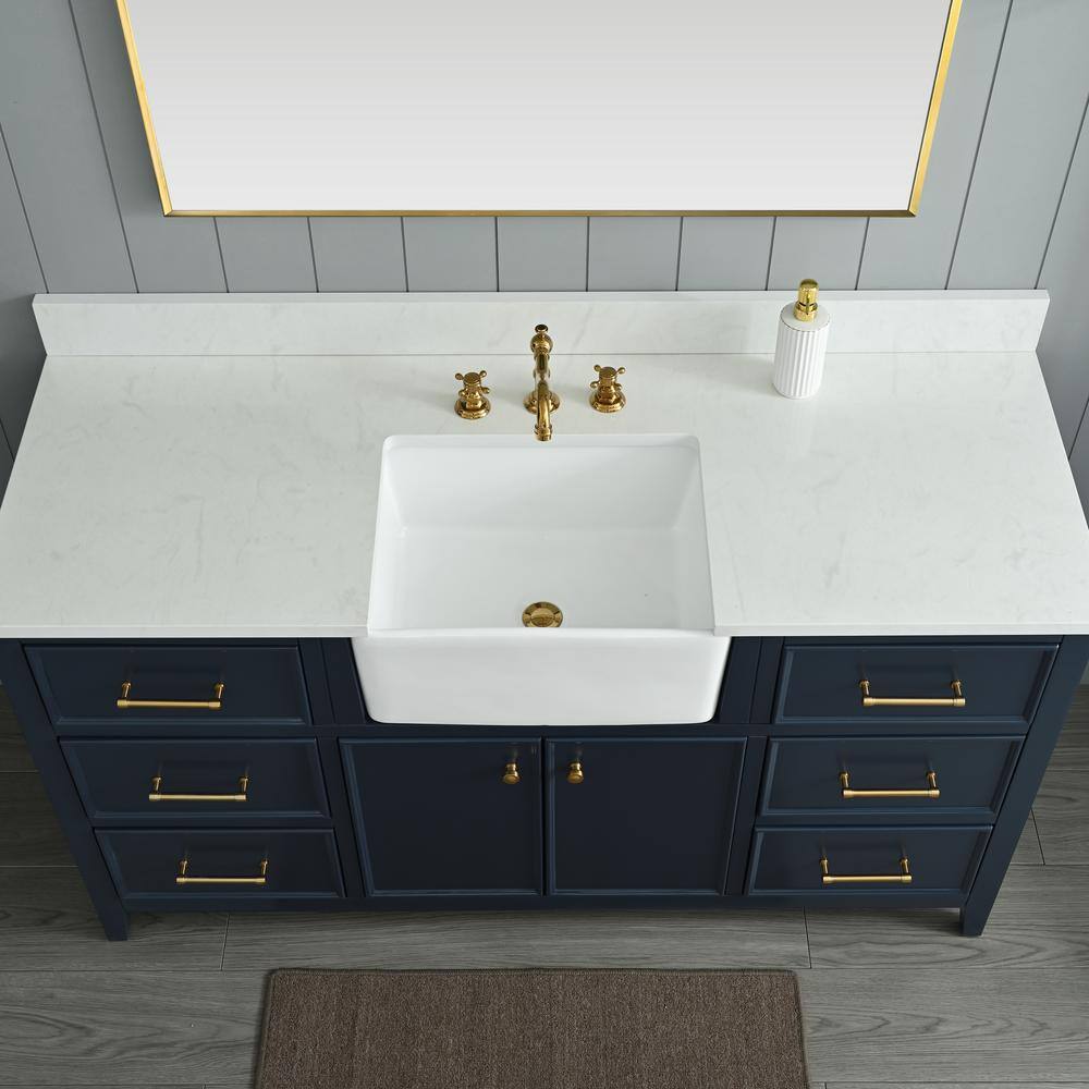 SUDIO Casey 60 in. W x 22 in. D Bath Vanity in Indigo Blue with Engineered Stone Vanity Top in Ariston White with White Basin Casey-60IB-S