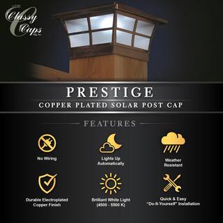 CLASSY CAPS Prestige 6 in. x 6 in. Outdoor Electroplated Copper LED Solar Post Cap (2-Pack) SLO86