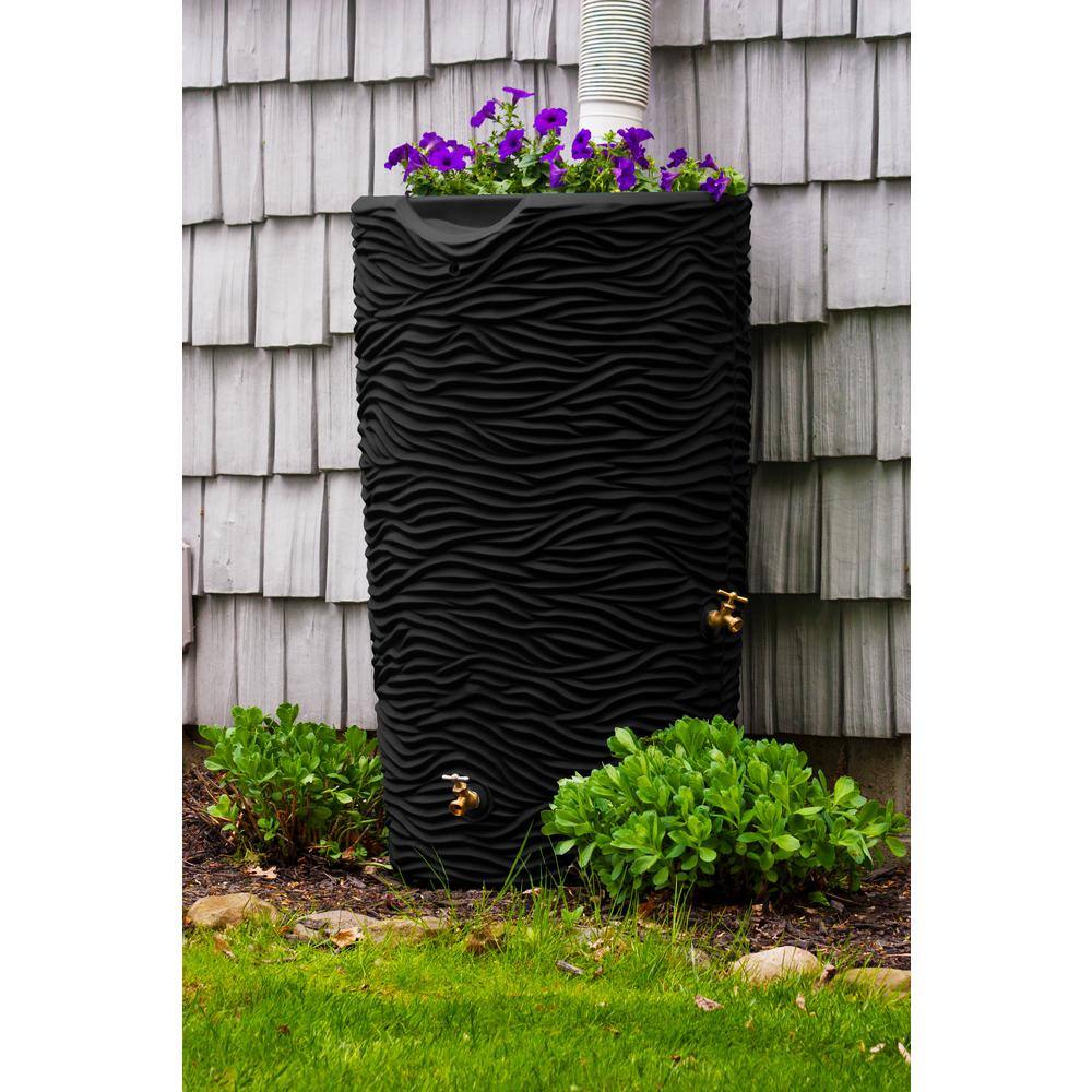 Good Ideas Impressions Palm 65 Gal. Black Rain Barrel IMP-L65-BLK