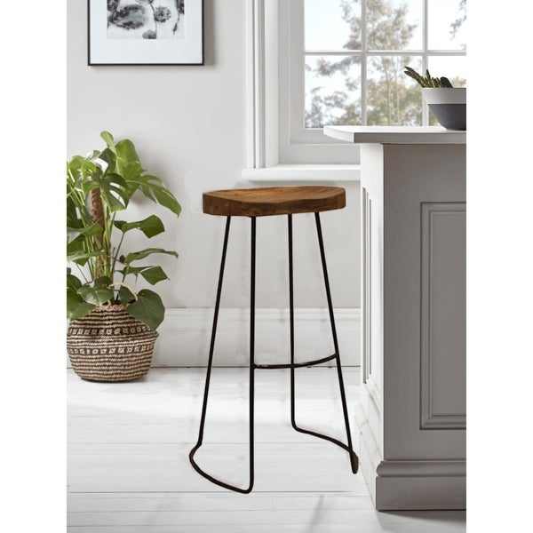 The Urban Port Brand Classy Wooden Barstool With Iron Legs (Long) - 30 H x 20 W x 16 L