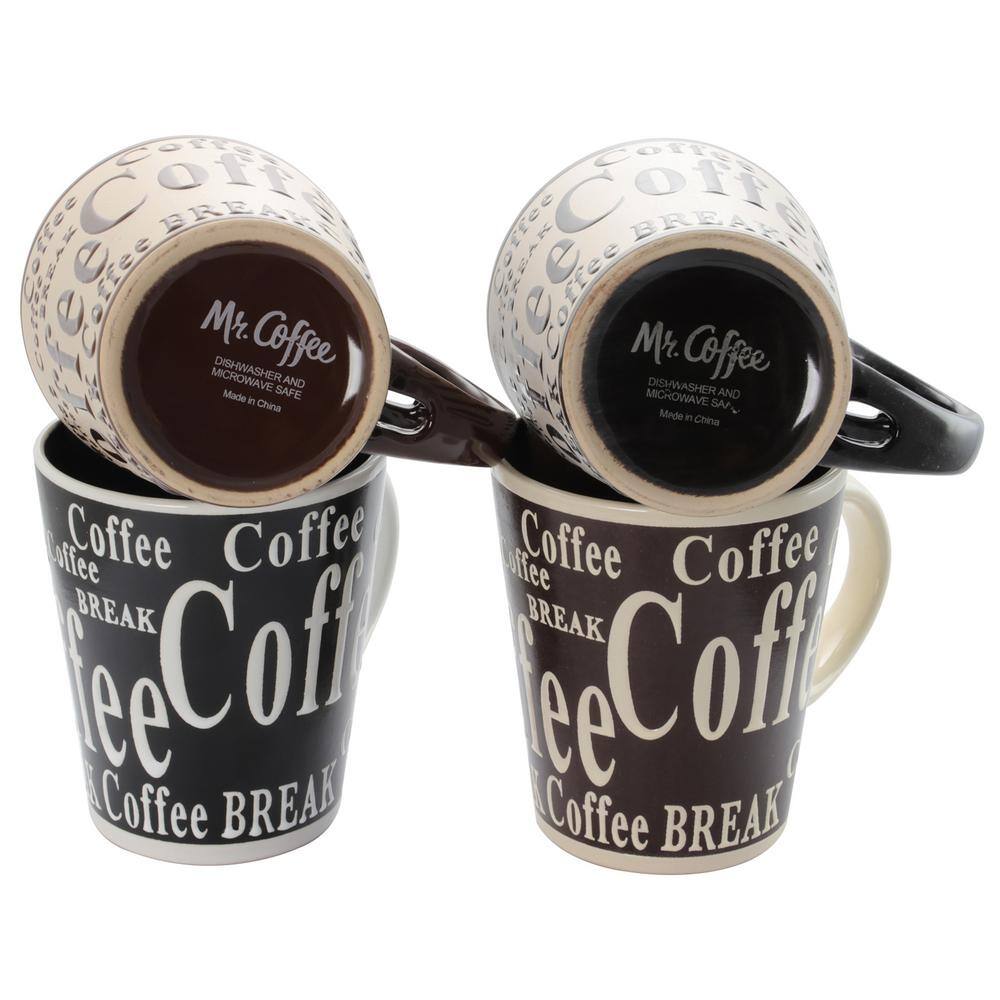 Mr. Coffee Dolce Cafe 10 oz. Assorted Designs Ceramic Cup and Spoon Set (8-Piece) 985118091M