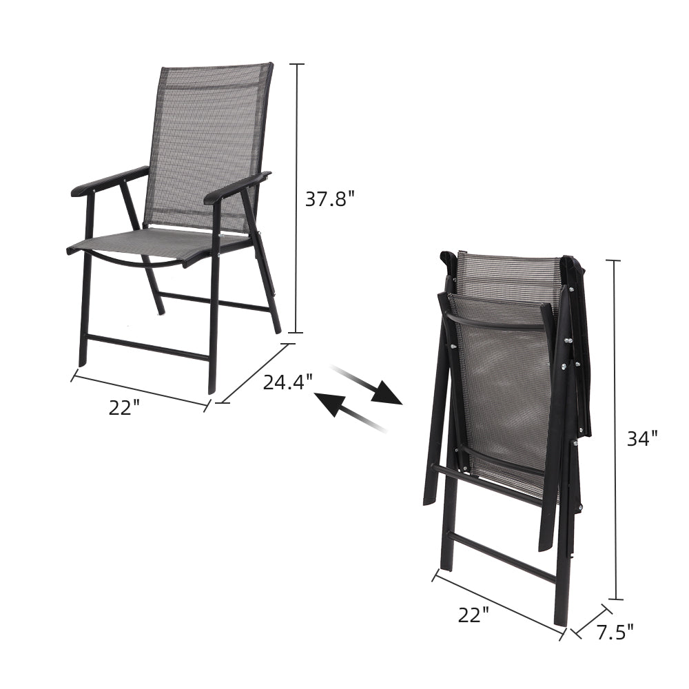 VINGLI Upgraded Version Single 1 Folding Chairs with Arms, Portable Patio Chairs for Outdoor & Indoor, Sling Back Chairs for Lawn, Pool, Courtyard, Balcony & Garden (Grey)