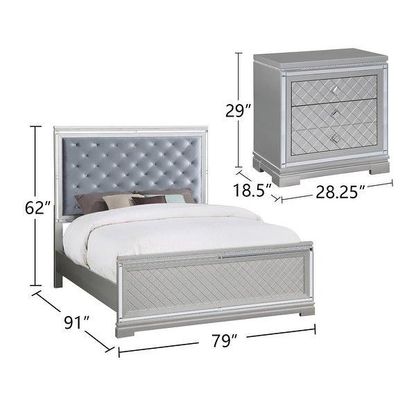 Upholstered California King Bedroom Set in Silver and Metallic Mercury - - 36135799