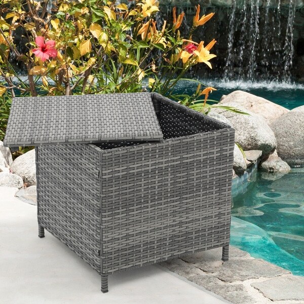 Outdoor Wicker Side Table with Storage