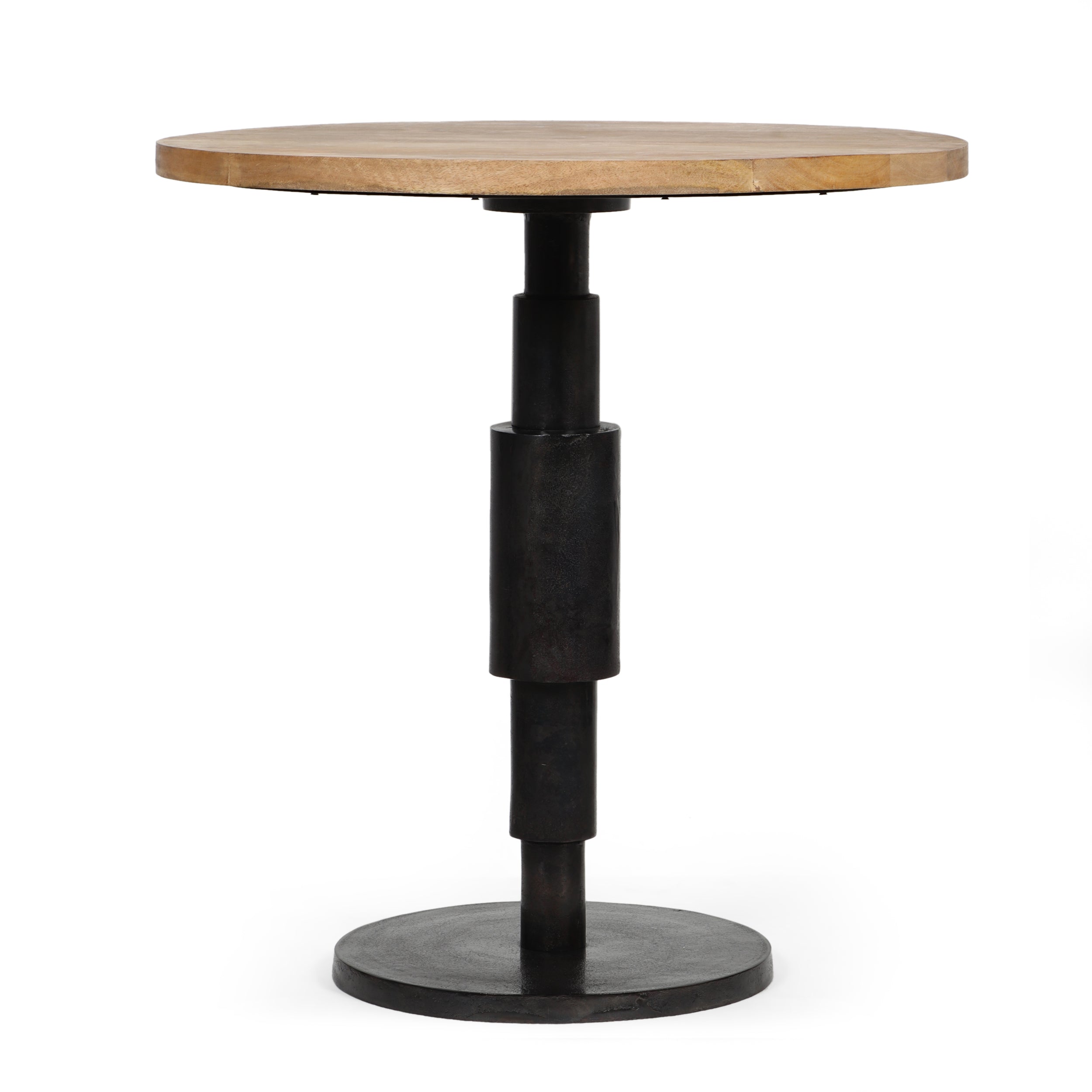 Wendall Modern Industrial Handcrafted Mango Wood Pedestal Dining Table, Natural and Raw Charcoal