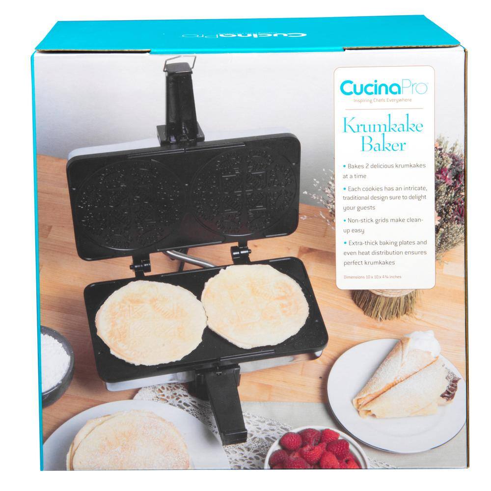 CucinaPro 2-Waffle Stainless Steel Krumkake Waffle Maker with Recipe Booklet 220-02