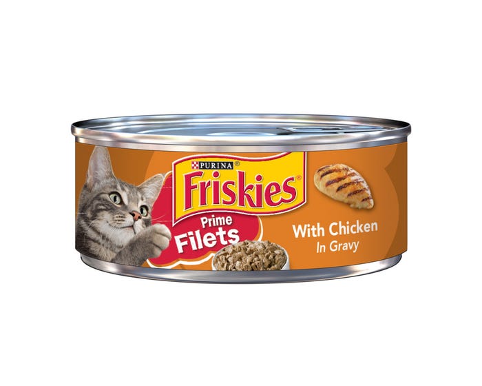 Purina Friskies Prime Filets With Chicken in Gravy Adult Wet Cat Food， 5.5 oz. Can