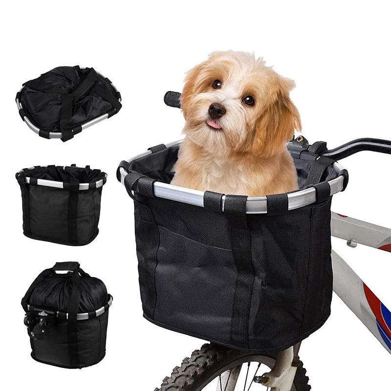 Bike Basket Folding Small Pet Cat Dog Carrier Removable Bicycle Handlebar Bag Quick Release Detachable Cycling Holder Storage B