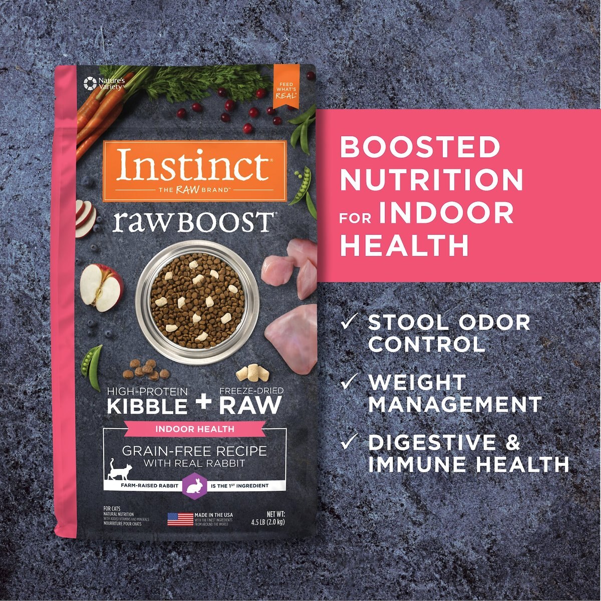 Instinct Raw Boost Indoor Grain-Free Recipe with Real Rabbit and Freeze-Dried Raw Coated Pieces Dry Cat Food