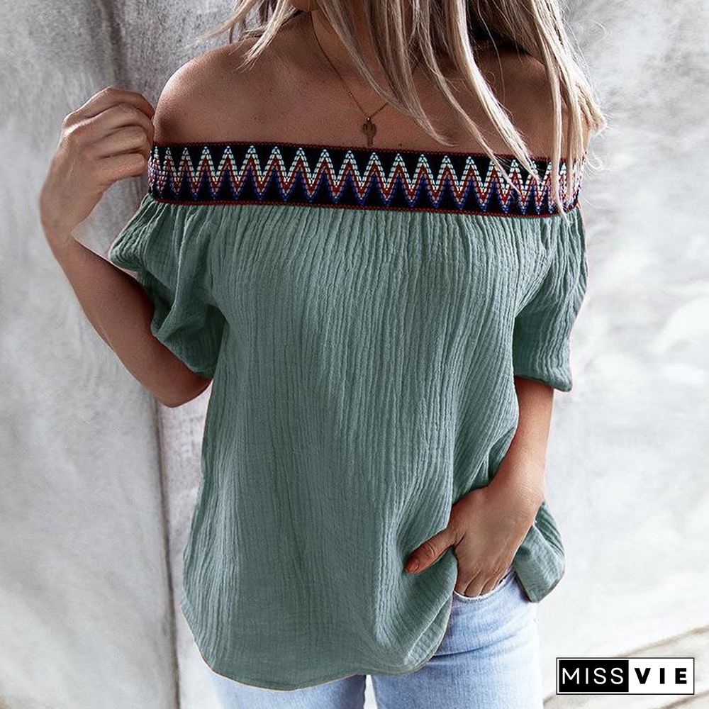 Off The Shoulder Wave Stripe Blouse