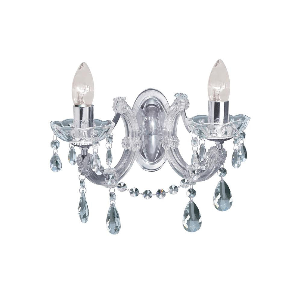 Searchlight 399-2 Marie Therese Polished Chrome & Crystal 2 Lamp Wall Light