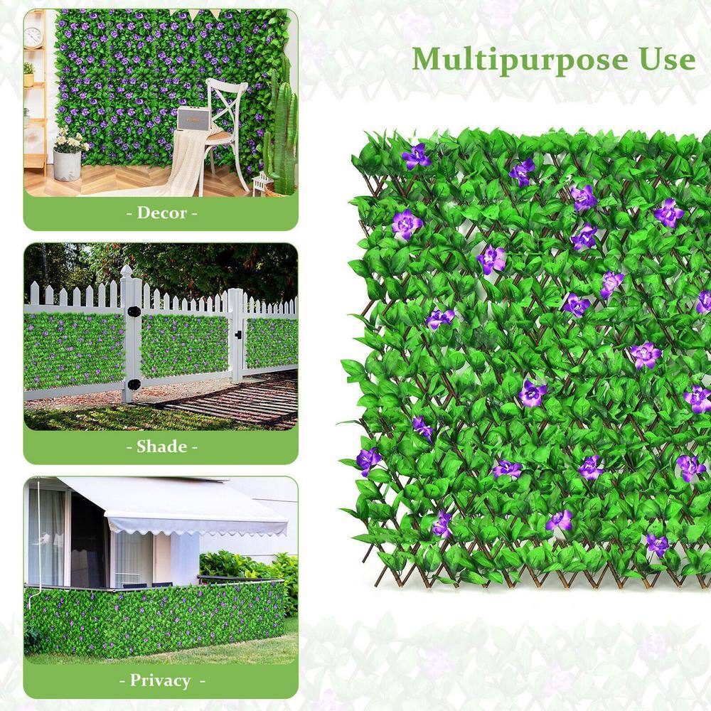 WELLFOR 79 in. W x 39 in. D Willow and Polyester Faux Ivy Privacy Garden Fence with Purple Flower (4-Piece) NP-HPY-10481PU-4