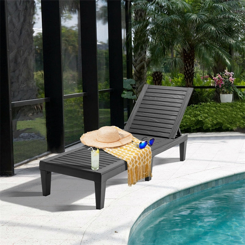 Outdoor Chaise Lounge Chair Patio Recliner, Adjustable with 5 Positions, Wood Texture Design, Waterproof, Easy to Assemble