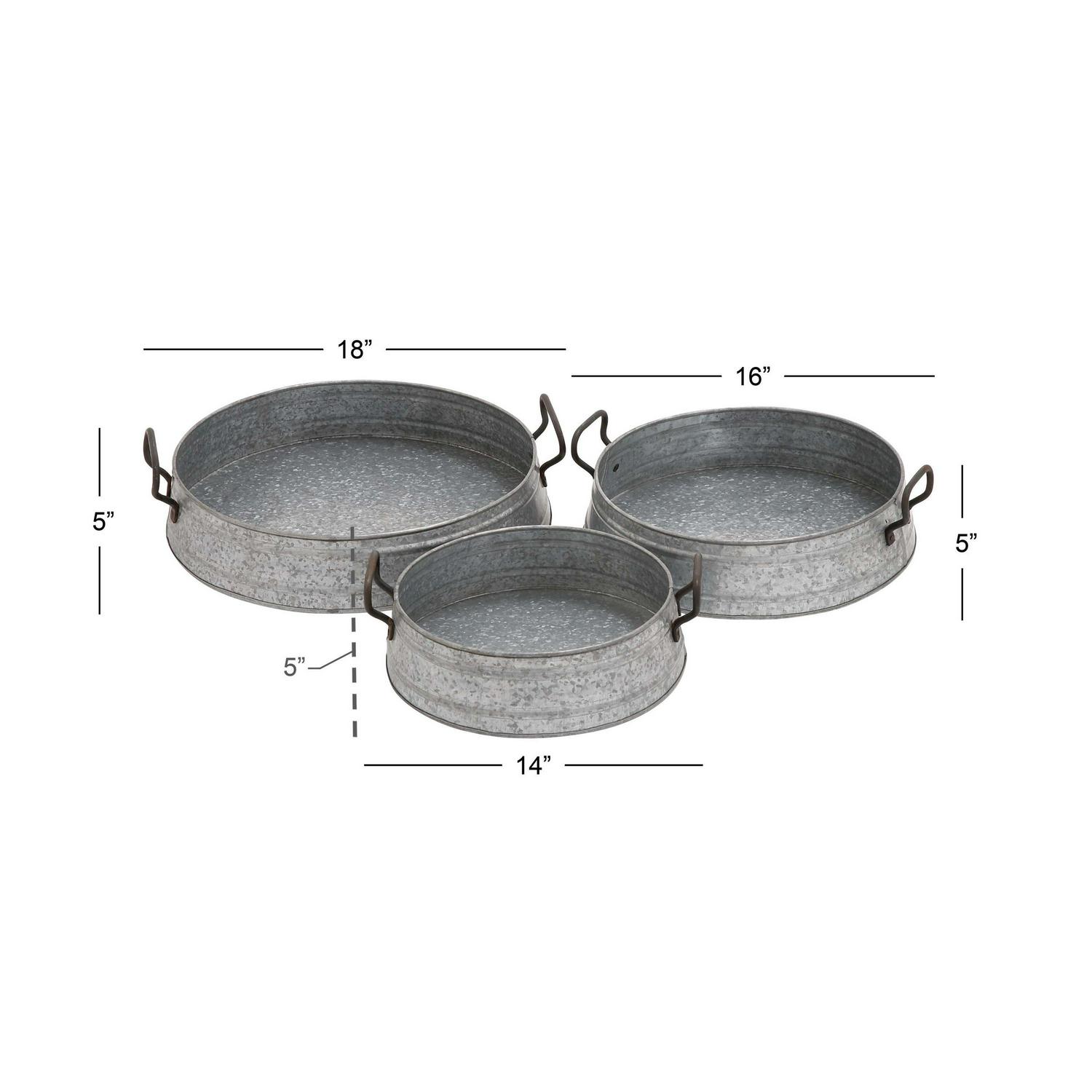 DecMode 18 ， 16 ， 14 W Metal Farmhouse Tray， Grey， 3  Pieces