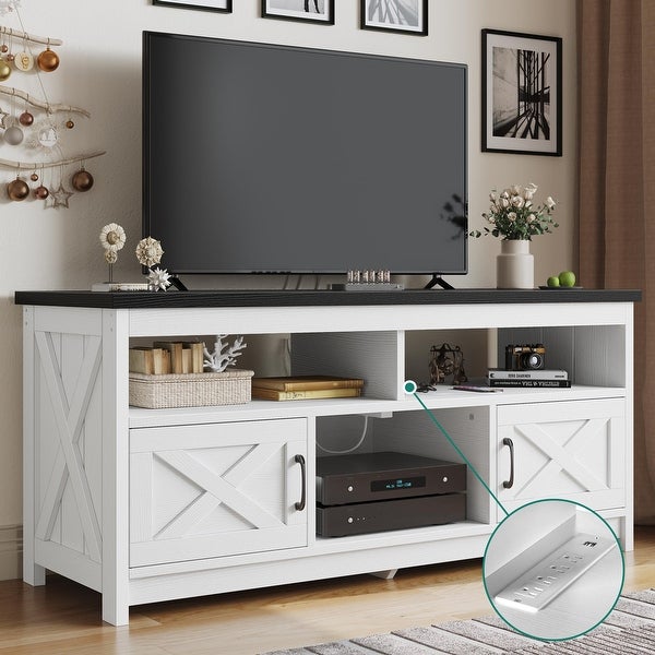 Farmhouse 59-inch Barn Door TV Stand with Power Outlet