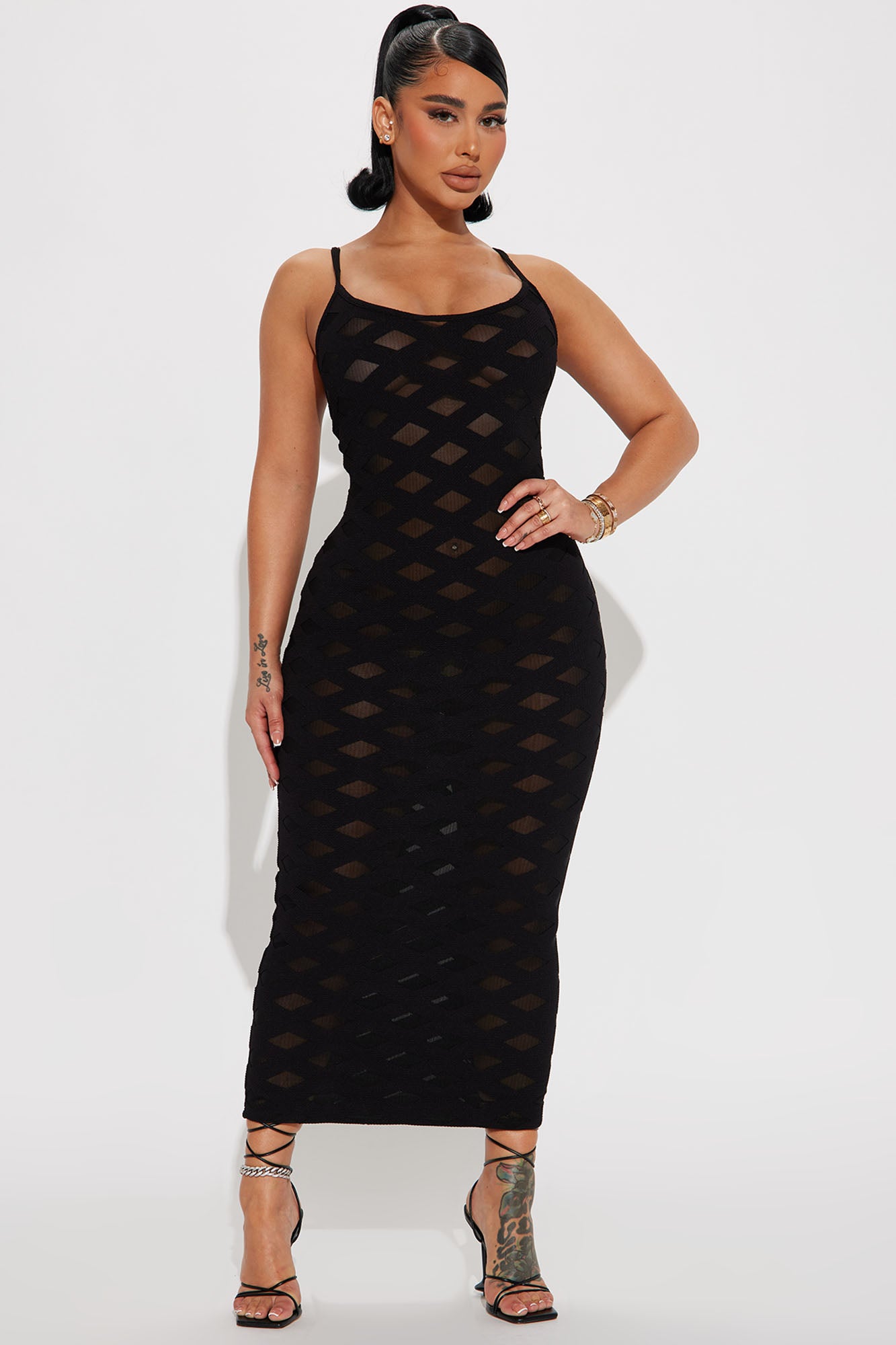 Christina Mesh Midi Dress - Black