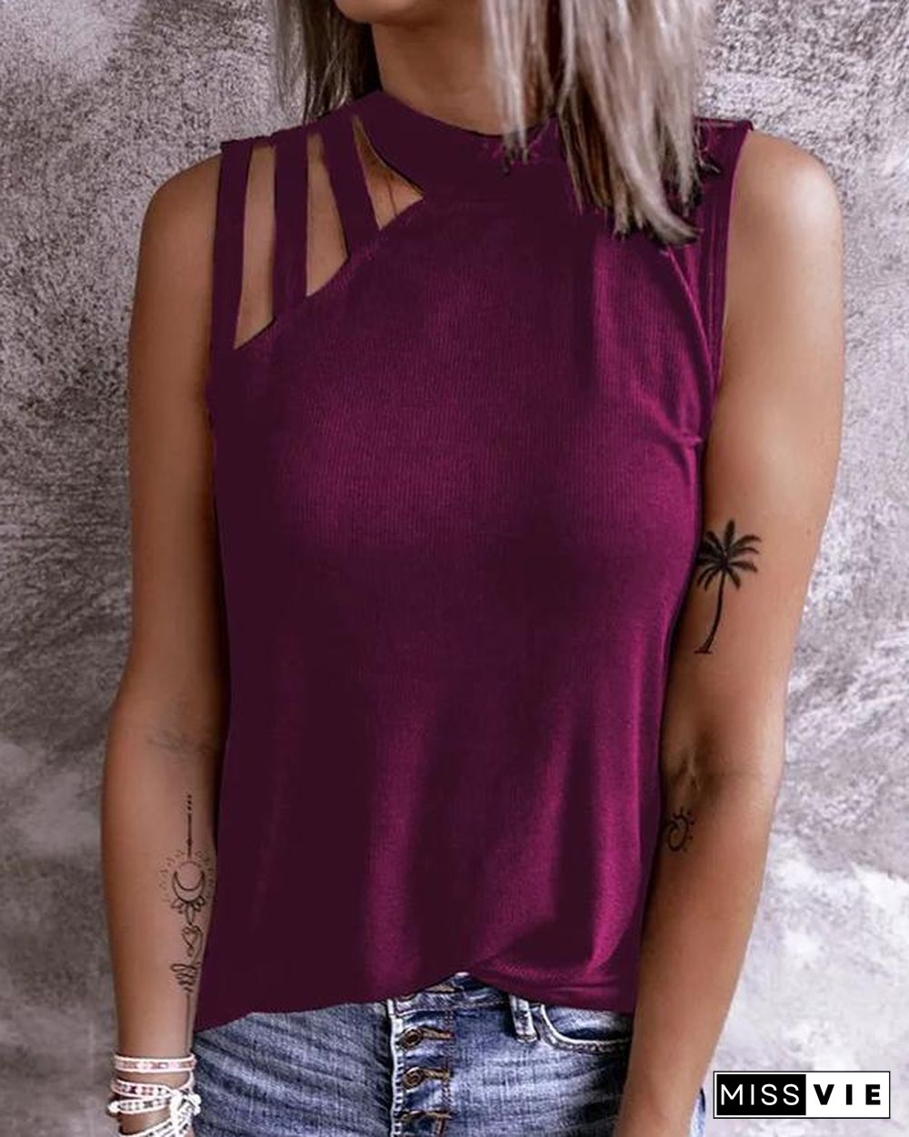 Cold Shoulder O Neck Tank Top