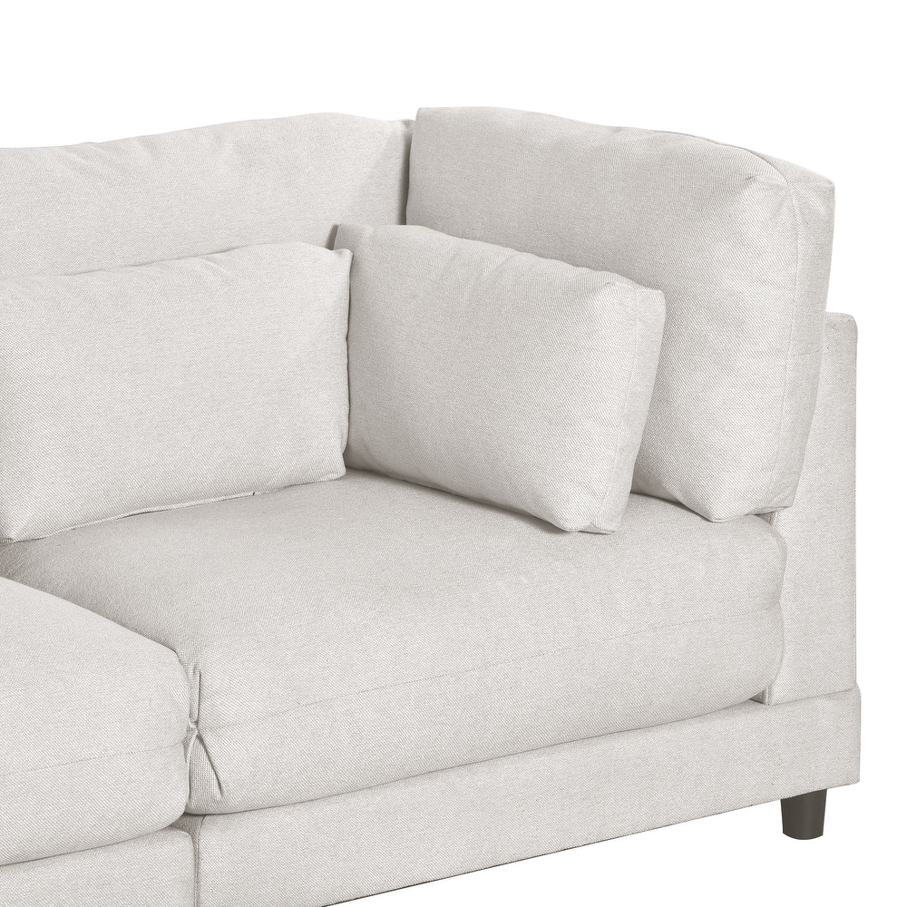 Stylish L Shaped Sofa with Ottoman   Comfortable Waist Pillows  Beige