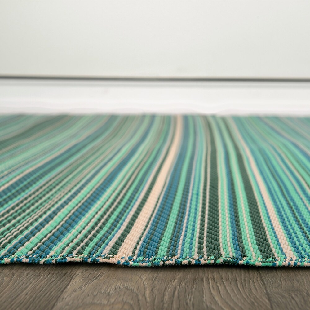 Contemporary Stripe Reversible Plastic Outdoor Rugs