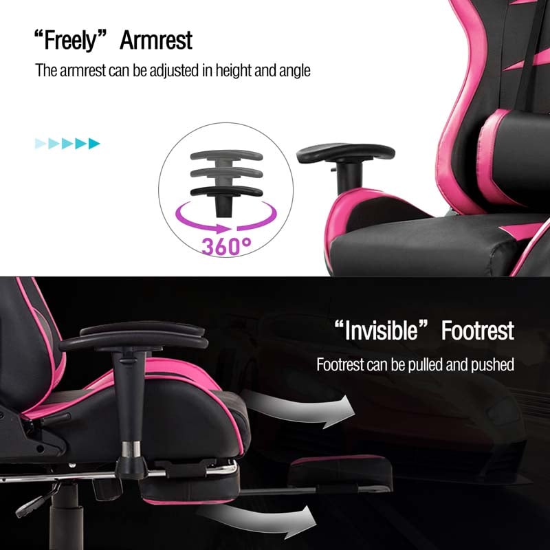 PU Leather Massage Gaming Chair with Footrest, Height Adjustable High Back Ergonomic Gamer Racing Recliner, Swivel PC Game Chair Office Chair