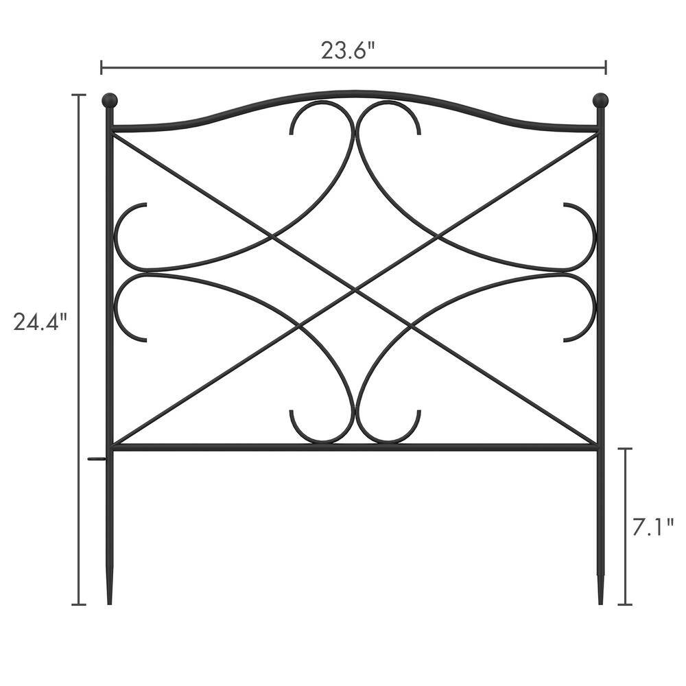 Kingdely 24.4 in. H Iron Garden Fence Outdoor Thicken Metal Wire Fencing Rustproof in Black (5-Panels) TDJW-WFKF170101