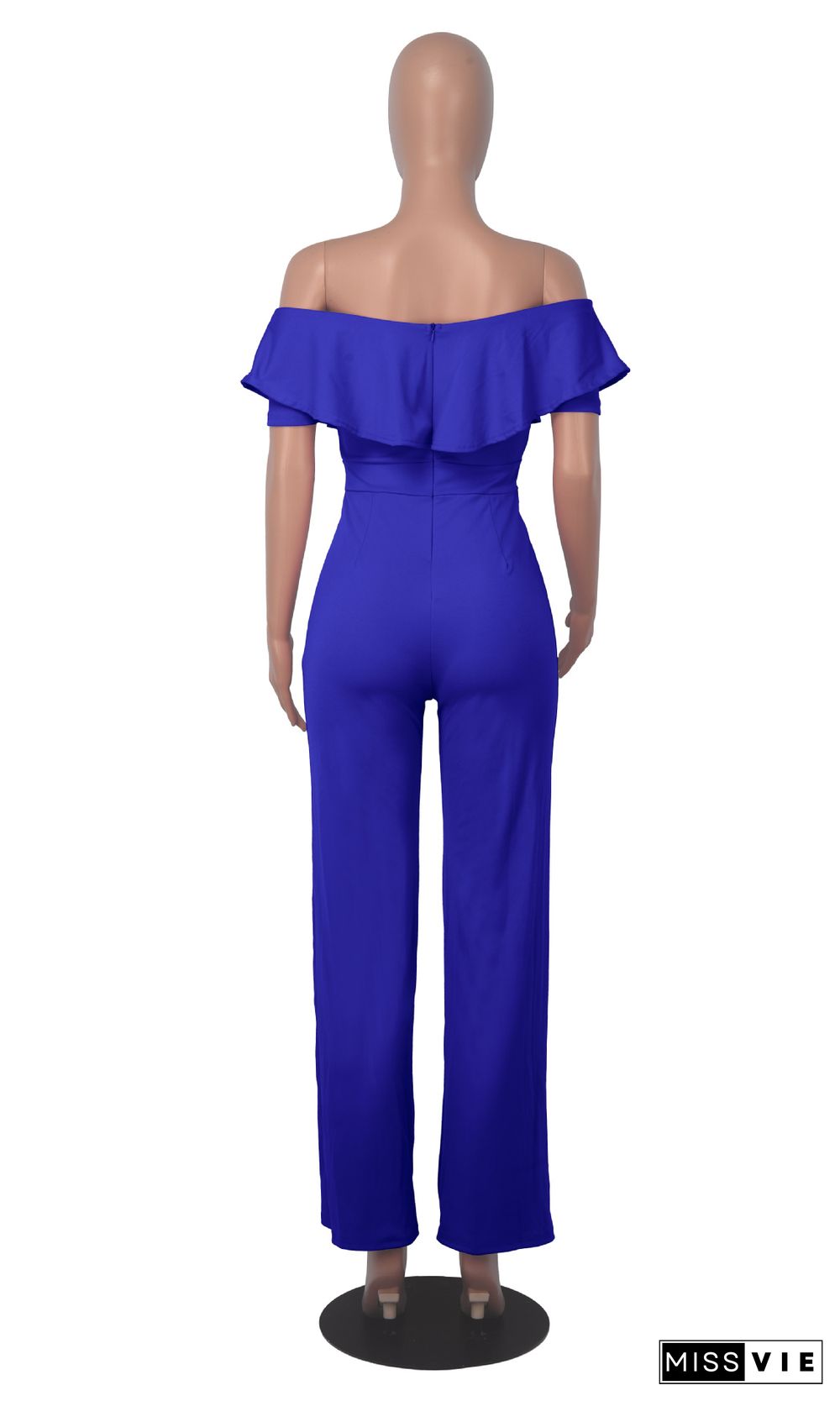 Elegant Solid Ruffle Slash Neck One Piece Jumpsuit