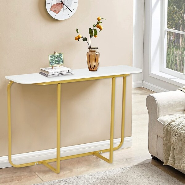 Curved Entryway Accent Table， Console Table w/ Metal Frame， Entryway End Table for Living Room Hallway Corridor