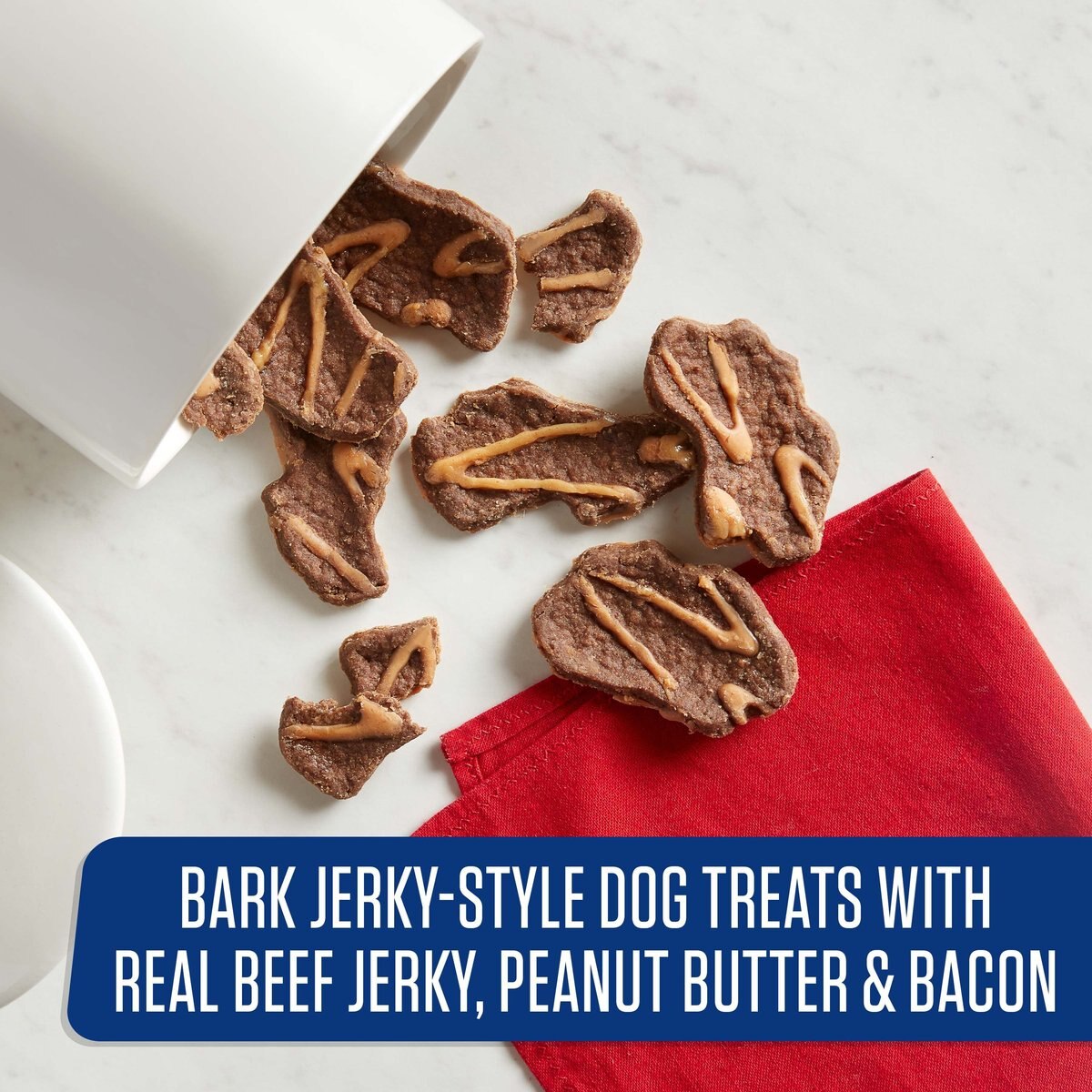 Rachael Ray Nutrish Bark Real Beef Jerky， Peanut Butter and Bacon Dog Treats， 4.5-oz pouch， case of 5