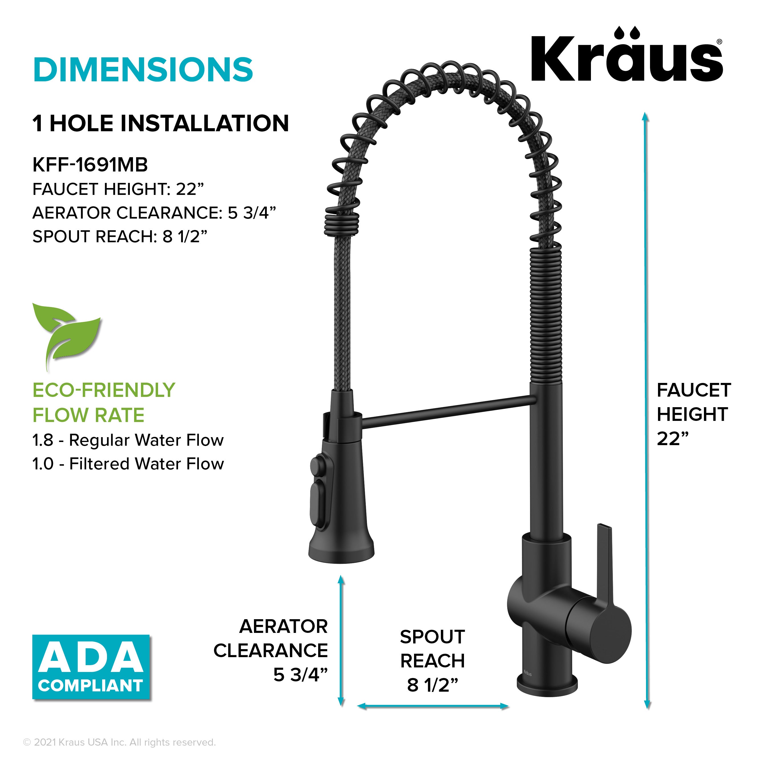 Kraus Britt 2-in-1 Commercial Style Pull-Down Single Handle Water Filter Kitchen Faucet for Reverse Osmosis or Water Filtration System in Matte Black