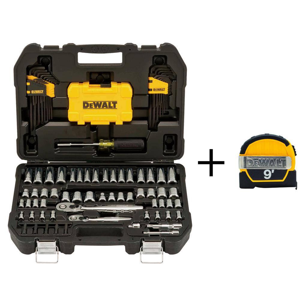 DW 14 in. x 38 in. Drive Polished Chrome Mechanics Tool Set (108-Piece) and 9 ft. x 12 in. Pocket Tape Measure DWMT73801W33028