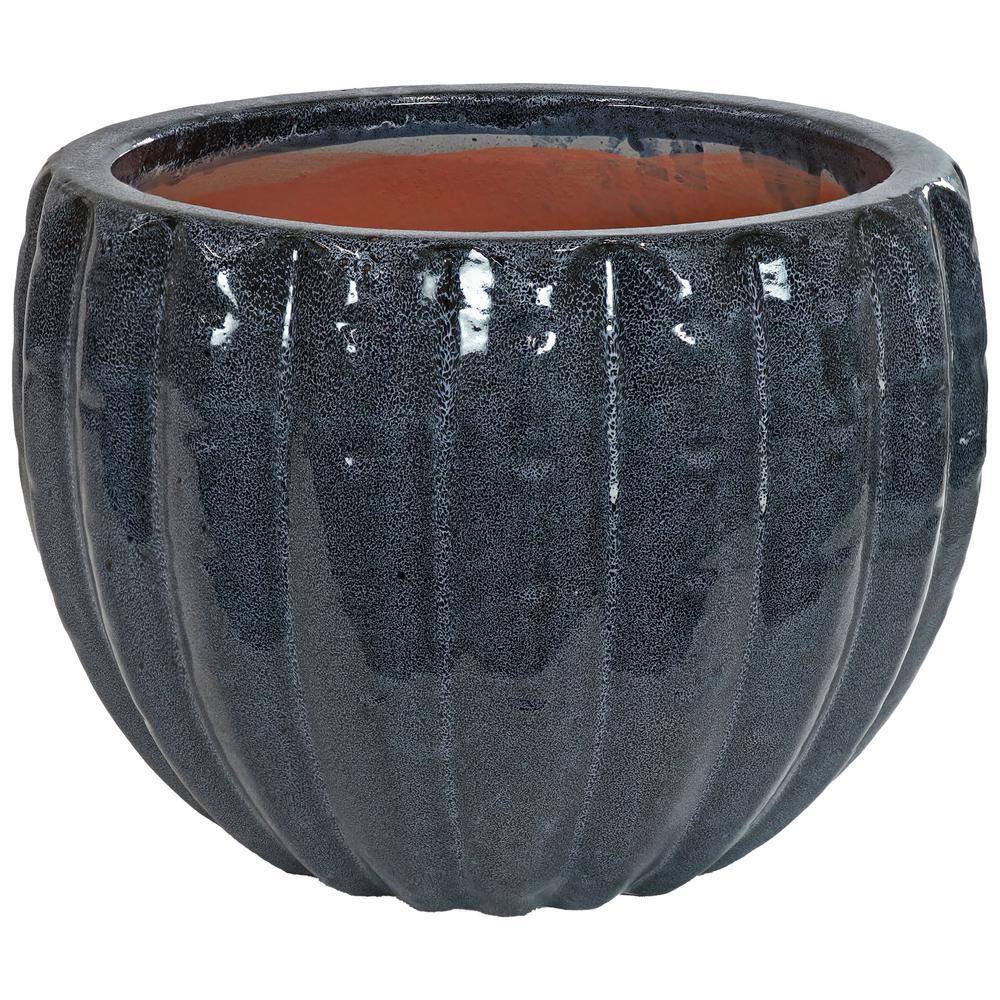 Sunnydaze 14 in. (35.6 cm) Fluted Glazed Ceramic Planter - Black Mist VBD-691