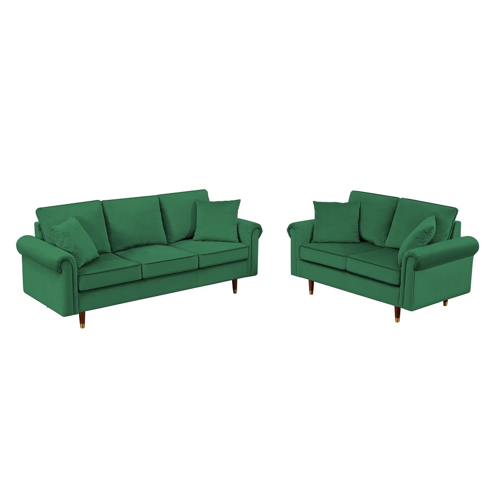 Modern Elegant Style Velvet Sofa Set  2 Seats and 3 Seats Sofa with Wood Legs and Wood Frame Suitable for Home Living Room