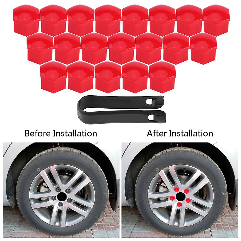 20pcs Wheel Hub Covers Lug Nut Bolt Screw Cover Tyre Protection Cap Universal Red