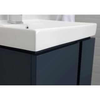 Home Decorators Collection Glovertown 17.3 in. x 14.3 in. D Vanity in Midnight Blue with Ceramic Vanity Top in White with White Sink and Mirror GlovertownCo-MB