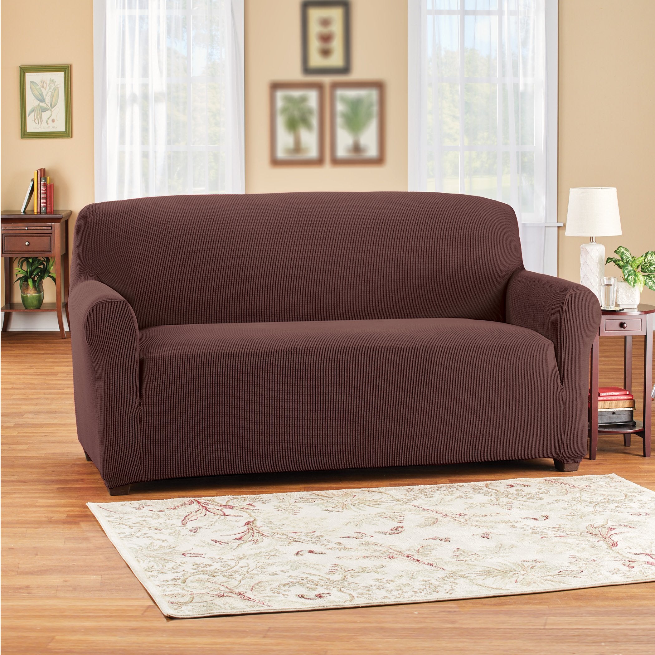 Collections Etc Harrington Full Coverage Waffle-Textured Stretch Furniture Slipcover - Machine Washable