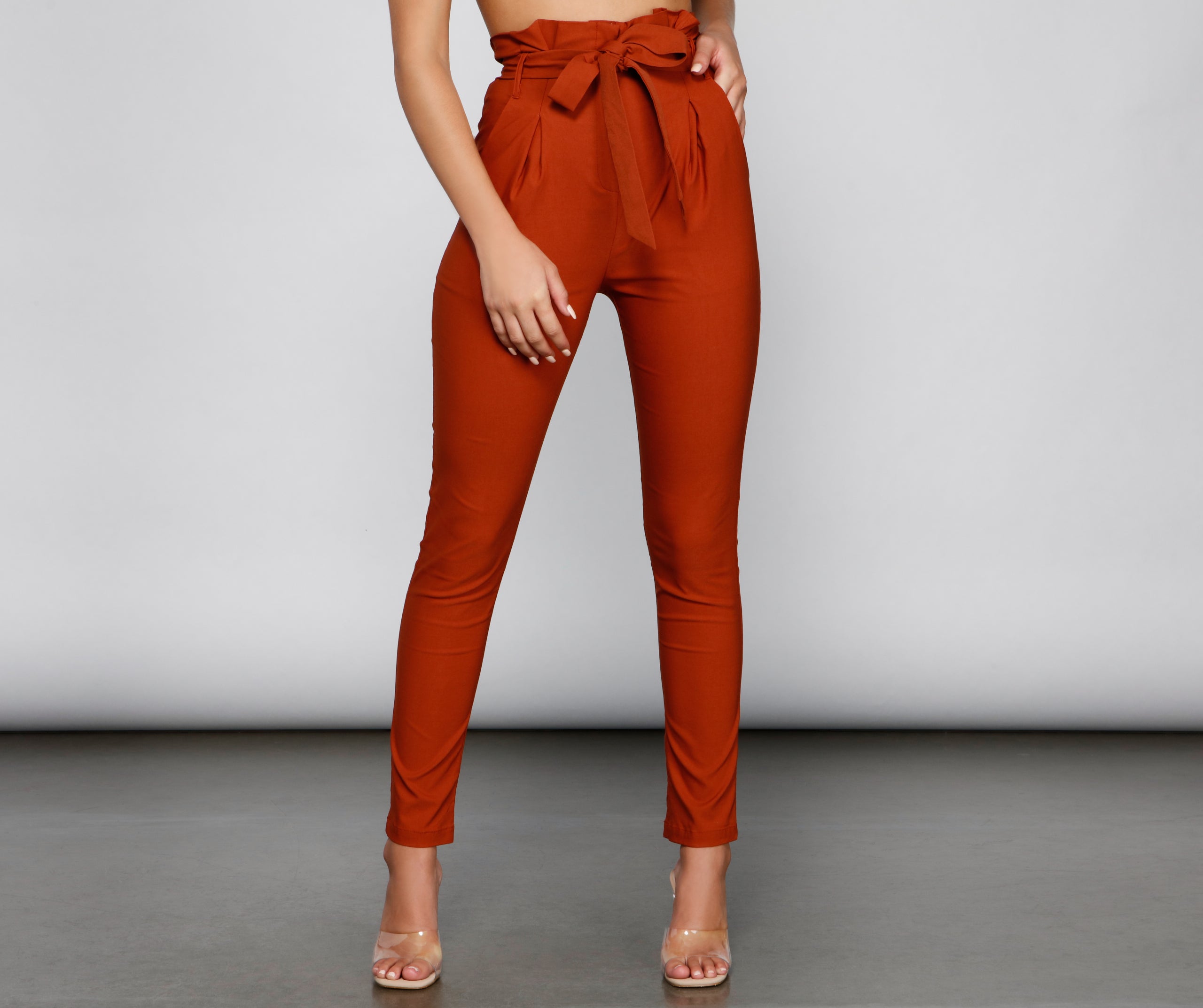 High Waist Paperbag Skinny Dress Pants