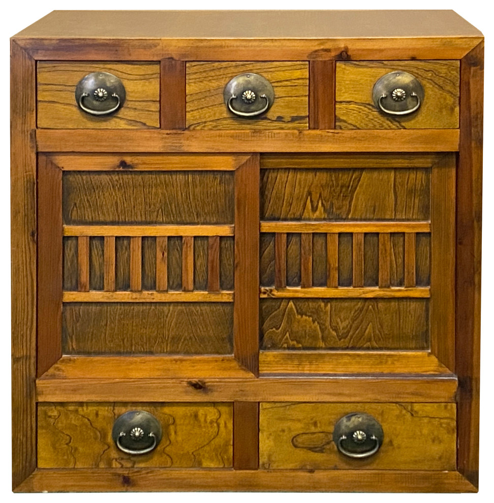 Natural Wood Zen Japanese 2 Sides Access Tansu Chest Cabinet Hcs7672   Asian   Accent Chests And Cabinets   by Golden Lotus Antiques  Houzz