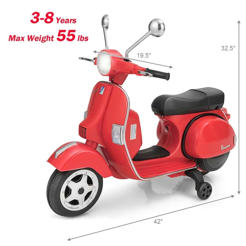 6V Kids Ride on Vespa Scooter Battery Powered Electric Riding Toy Motorcycle with Training Wheels