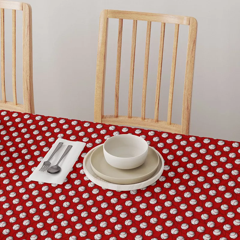 Square Tablecloth， 100% Polyester， 70x70， Baseballs Red